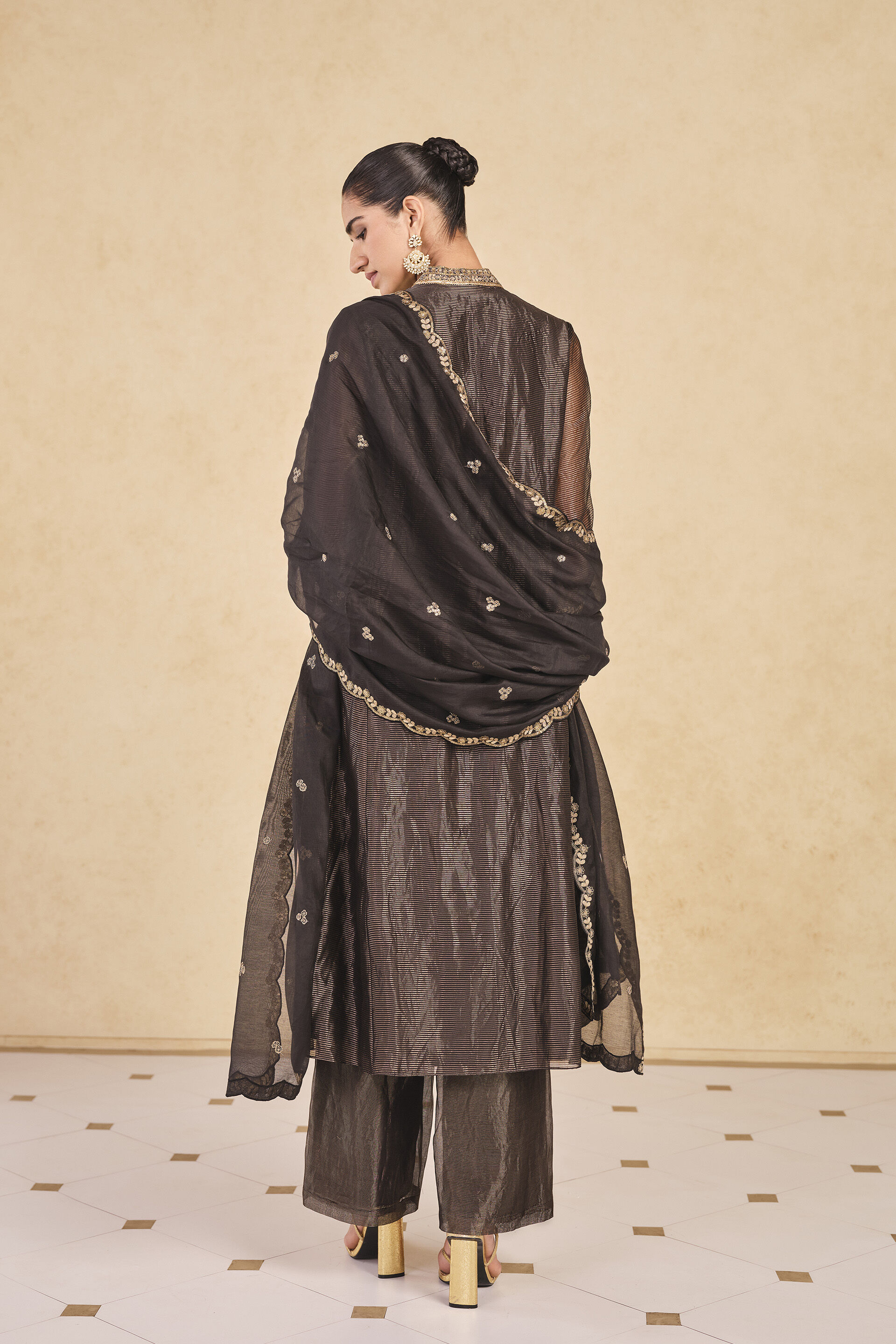 Arhana Embroidered Zardozi Mul Suit Set - Black